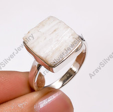 Natural Raw Scolecite Ring White Stone 925 Sterling Silver Boho Rings Jewelry