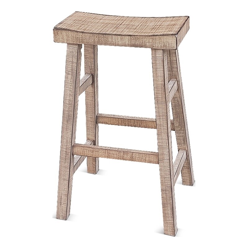 Pemberly Row 30" Mahogany Wood Saddle Seat Stool in Beach Pebble Beige