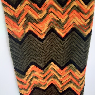 Crochet Afghan Ripple Chevron Zig Zag 72'' X 46'' Autumn Fall