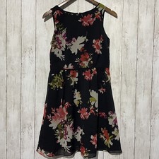 Loft Small Fit and Flare Dress Women Black Floral Sleeveless Chiffon Zip