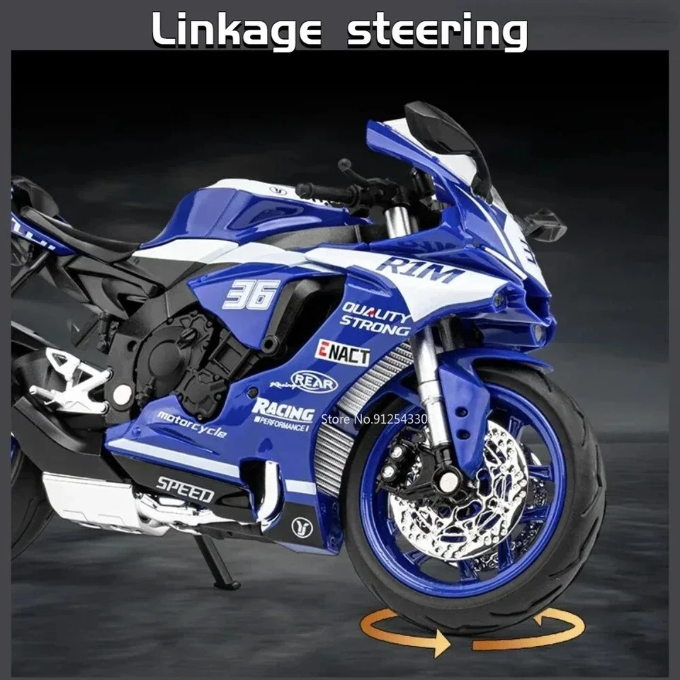 1:12 Yamaha R1M Alloy Diecast Model Motorcycle Sounds Lights Kids Bike Toys Gift - Image 3 of 4