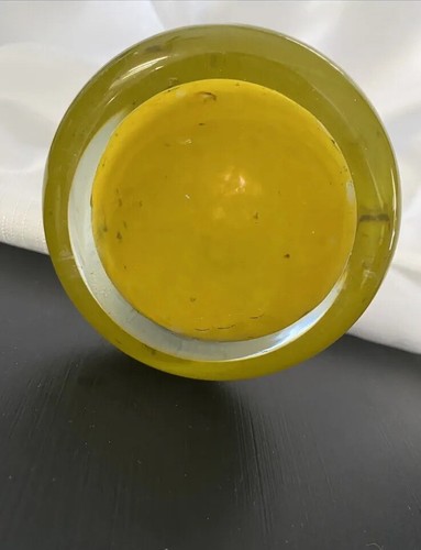 Vintage Art Glass Swung Stretched Vase Yellow Cased In Clear Black Rim MCM 11” - Picture 9 of 10