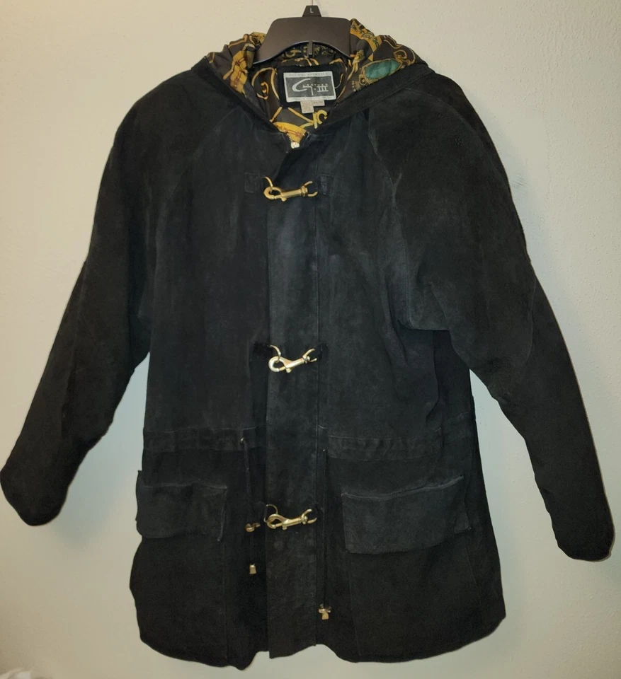 Chaqueta De Colección Años 90 Global Identity G-III Cuero Gamuza Negra Hombre/Mujer Talla M