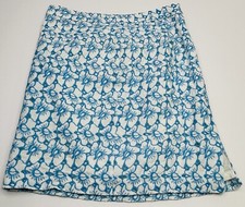TALBOTS SKIRT LINEN Blend Womens 10P PETITE Embroidered FLORAL BLUE Off WHITE