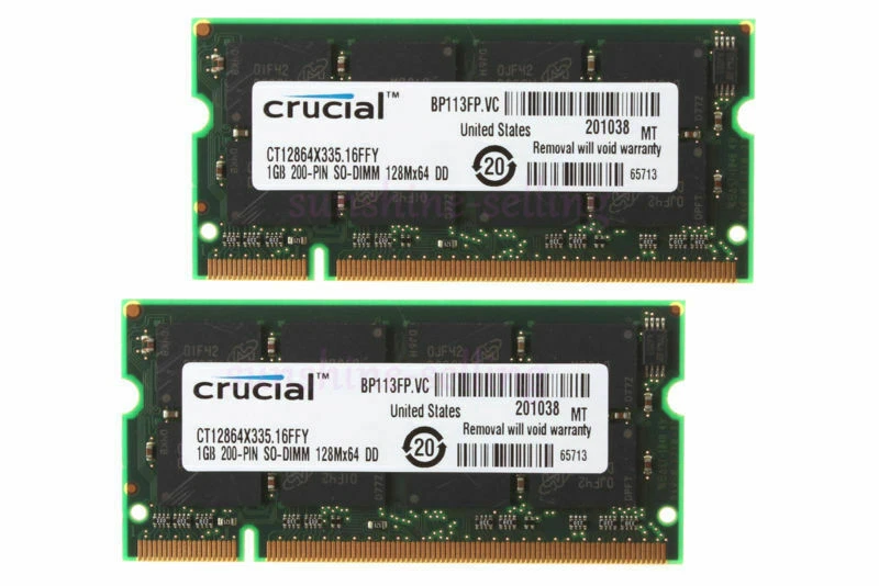 2GB Crucial 2X 1GB PC2700 DDR 333MHz 200Pin Sodimm Memory Laptop RAM 1 Gx2 CL2.5 - Image 2 of 4