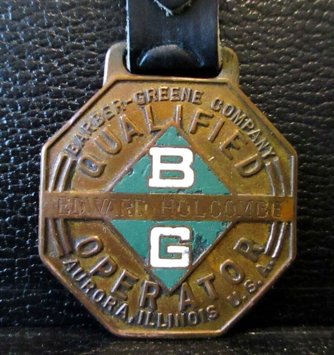 Barber Green Pocket Watch Fob Asphalt FINISHER Qualified Operator ED HOLCOMBE