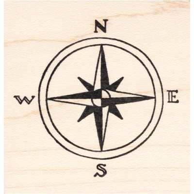 Map Compass Beeswax Rubber Stamp Mounted Collage Stamping