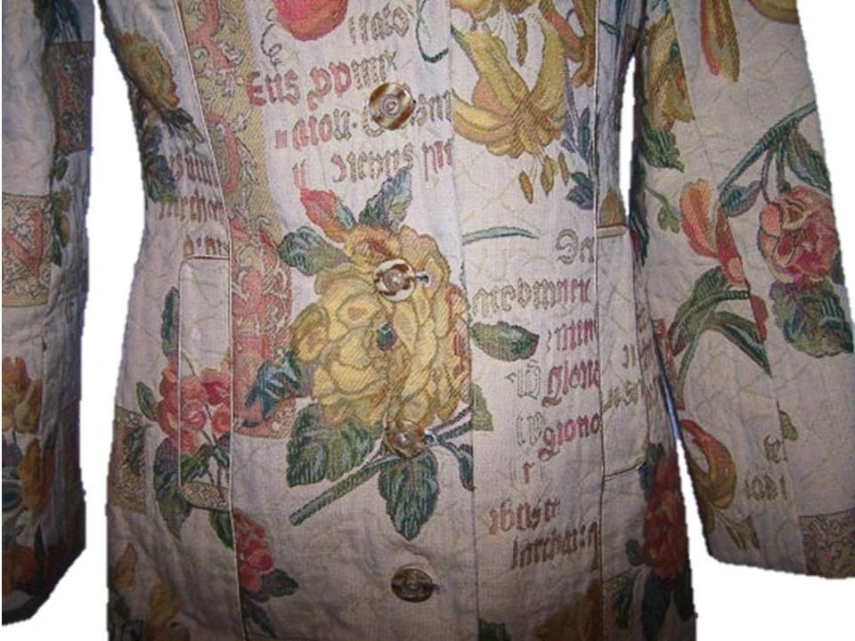 Abrigo Vintage Para Mujer Talla 44 Italia 10 12 EE. UU. Largo Floral Tapiz Depeche Mode It Foto 3 de 4