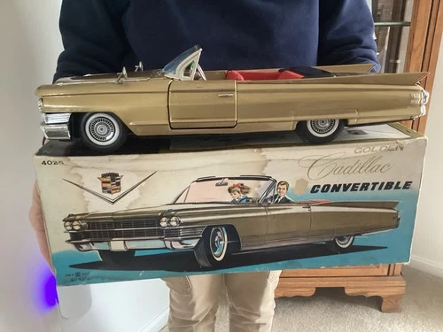 Vintage Bandai Tin Litho 17”  GOLDEN CADILLAC CONVERTIBLE  w/BOX  1960