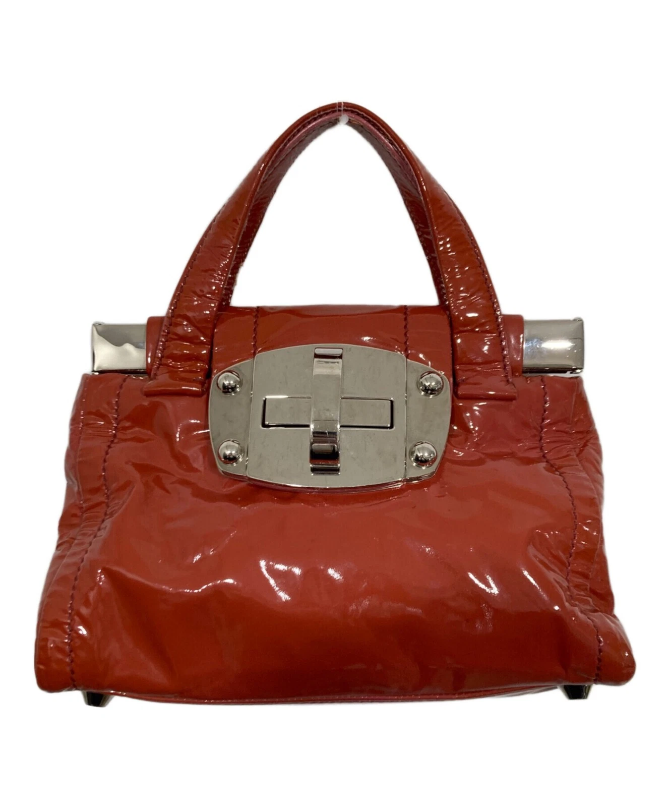 Miu Miu — MIU MIU Turn Lock Hand Bag RN0670 Enamel Leather Vermilion (Red) SK1229