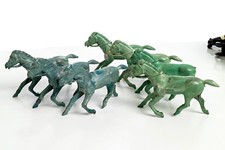 1950s Vintage Blue / Green Marbled Hard Plastic Horse Playset Western - Lot of 7