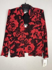 Alex Evenings Tank Jacket Set Womens M Red Floral Glitter Knit 2 Piece Evening