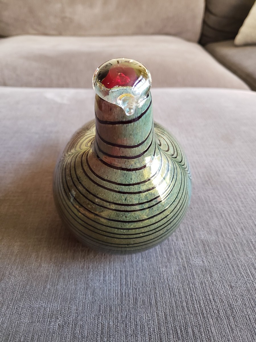 Vtg Finland Oiva Toikka Nuutajarvi Iridescent Green Glass Fasaani
