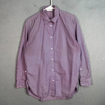 Sandro Paris Womens Size 3 Striped Button-Up Shirt Pink & Navy 100% Cotton