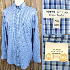 Peter Millar Summer Comfort Shirt Button Down Plaid Performance Blue Mems XXL