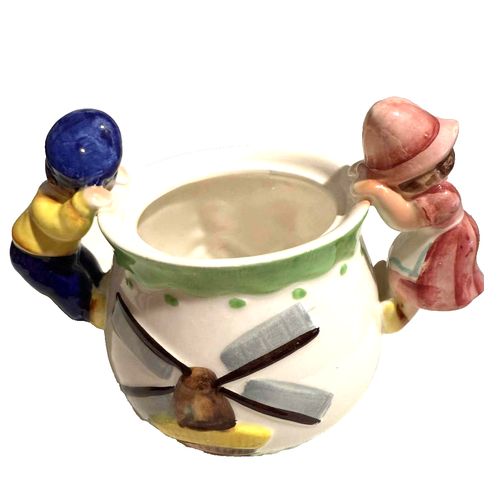 Vintage Ceramic Dutch Boy&Girl Sugar Bowl, No Top only the Bowl - Photo 2/2
