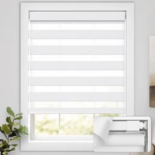 No Drill Cordless Zebra Blinds for Windows, Linen High Precision Fabrics, 35.5" 