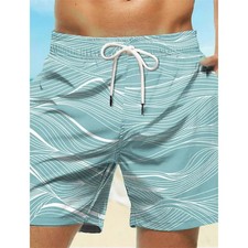 Curved Stripe Graphic Swim Trunks For Men Fashion 3D Print Short Pants Summer Ho