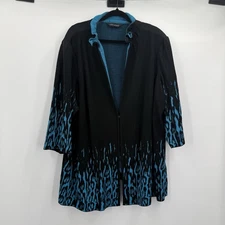 Ming Wang Jacket Womens 3X Black Blue Wire Collar Knit Cardigan Church Classic