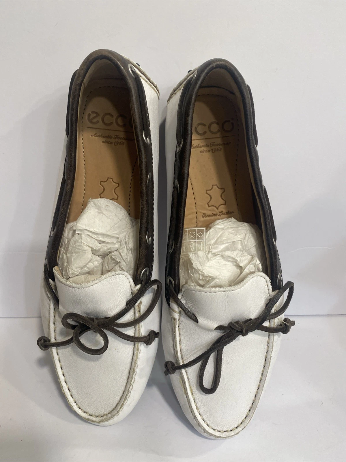 Mocassino donna Ecco bianco guida barca slip on pelle nero stringato TG 7 5 38