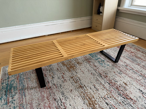 George Nelson Style Maple Slat Bench - Black Base - 60" Long - Great Condition