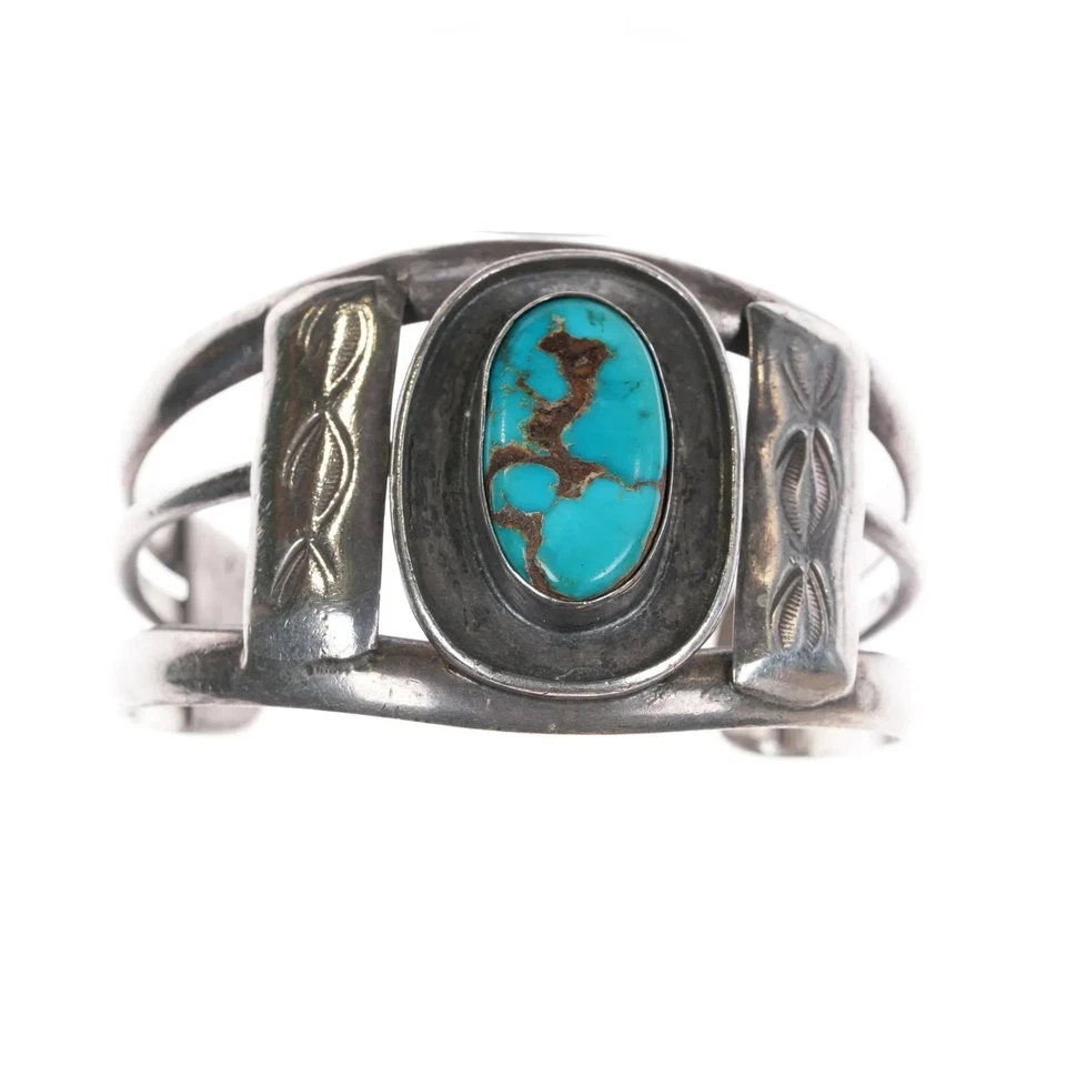 6" 50's-60's Navajo sterling cuff bracelet with turquoise - Image 2 of 4