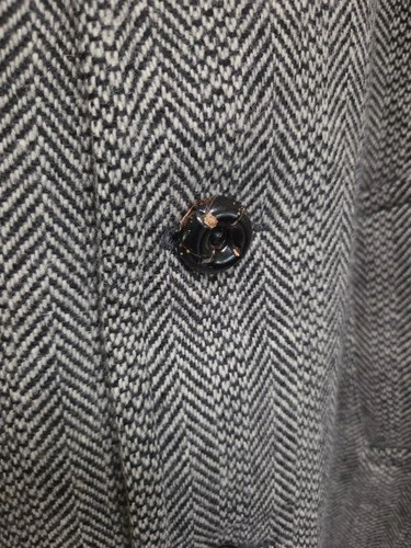 VINTAGE Land-N-Lakes 60s Car Coat XL Black Herringbone Faux Fur Jacket USA 70s image 7