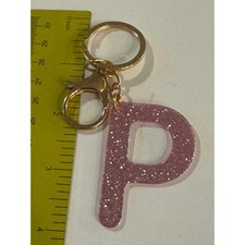 Pink Glitter Resin Letter P Initial Keychain Gold Tone Lobster Clasp Charm