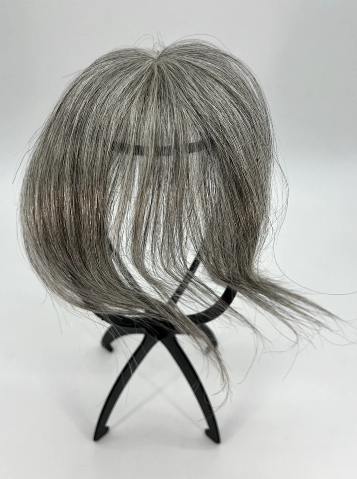 Clip de cabello gris claro 100 % real 10 pulgadas Wispy Bangs Foto 3 de 4