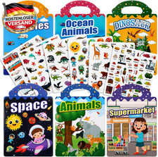 6er Stickerbuch-Set: Wiederverwendbare 3D-Sticker ab 3 Jahren
