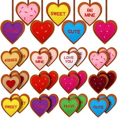 24 Pieces Valentine's Day Felt Heart Shaped Ornaments Red Felt Heart Embellishme