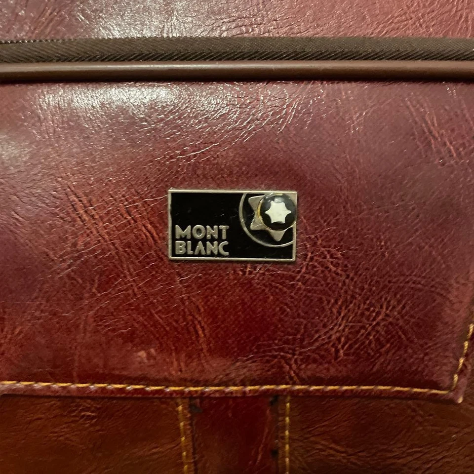 Montblanc Bolso de Transporte de Cuero Marrón Edición Limitada Lujo Estilo Firma con Foto 2 de 4