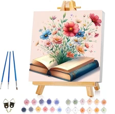 Framed Paint by Numbers Kit for Adults Wooden Easel,Book 8x8 inches, BKH1818 