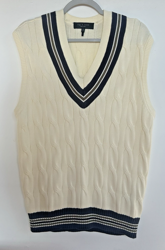 Rag & Bone Men's Cotton Windsor Cable-Knit Sleeveless Sweater Vest Ivory Sz M - Picture 4 of 6