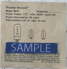 Vintage Tube Reverb Unit 6G15  Replacement Tube Chart 1960's  FEIC