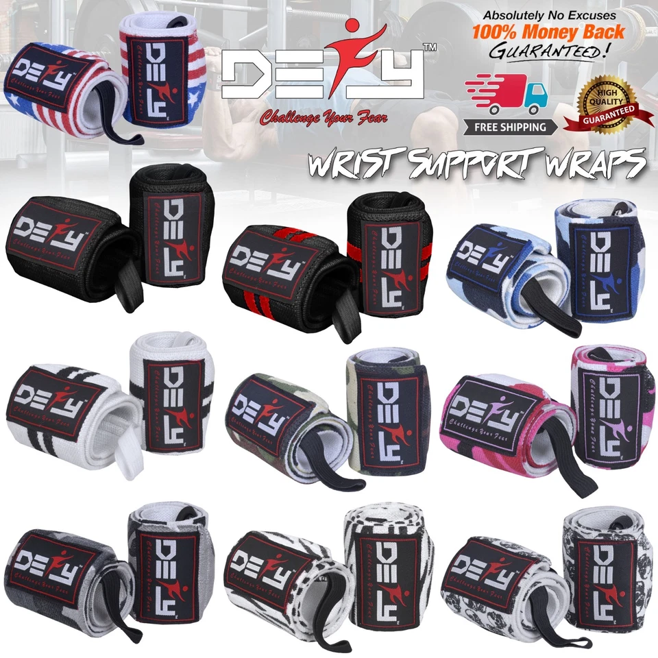 DEFY Power Weight Lifting Wrist Wraps Supports Gym Workout Bandage Straps 18" - Image 2 of 4