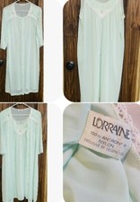 Vintage Lorraine Nightgown Peignoir Robe Set Women Medium Ruffle Lace Mint Green