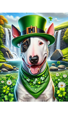 Bull Terrier White w/Eye Patch Saint Patrick's Day Flag