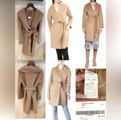 NWT Max Mara Studio camel Wool Cashmere belted Coat Size 6