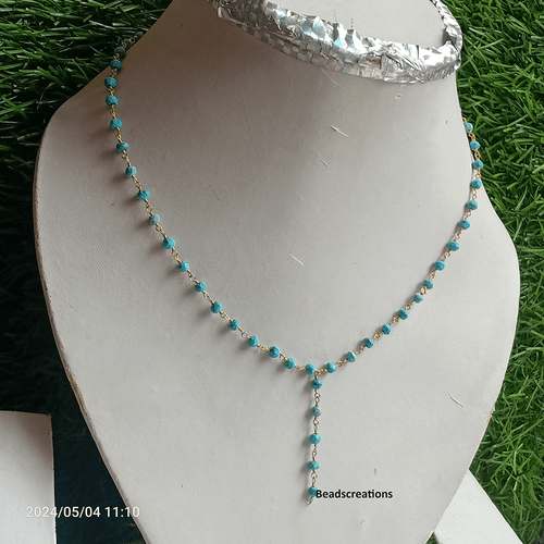 3-4 mm Natürlicher Türkis Vergoldet Rosenkranz Perlen Kette Edelstein Halskette - Bild 4 von 6