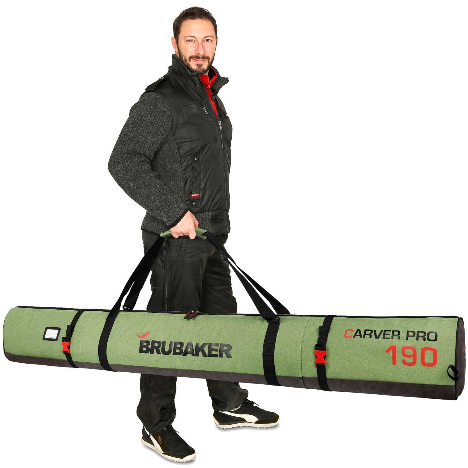 Housse à Skis Rembourrée BRUBAKER Carver Pro – Protection Robuste 1 Paire + Bâtons, 170 Ou 190 Cm, Bandoulières Confort, Aération Anti-Moisissure