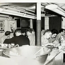 VINTAGE PHOTO Nautical Navy Sailors On Uss Farmington Eating 1960s ORIGINAL