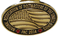 Natl. Assn. Of Postmasters of the USA "PAC 2014" (Red Stone)Gold Toned Lapel Pin