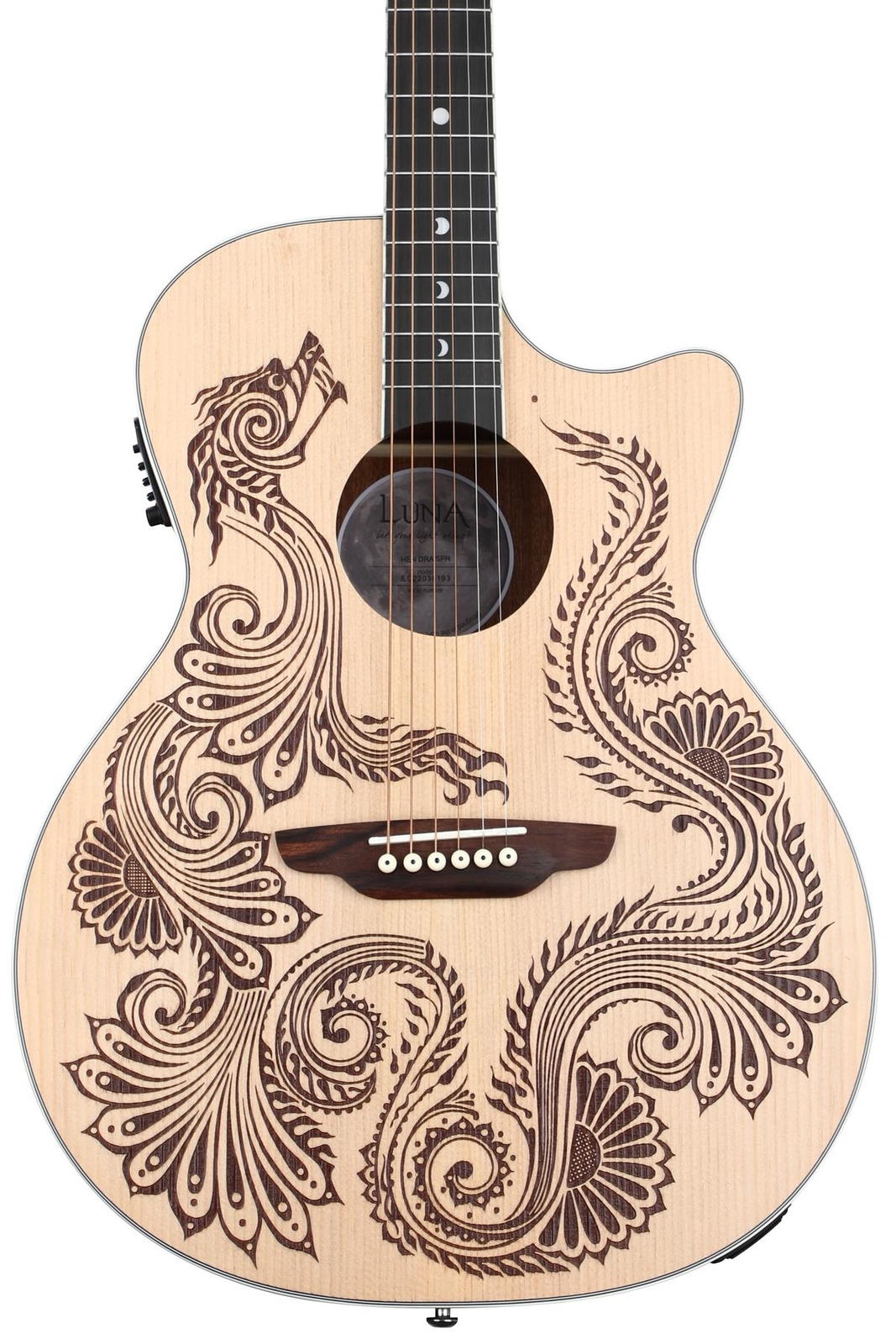 LUNA Model Hen DRA Spr Henna Dragon Design Spruce Top Acoustic Electric  Guitar for sale online | eBay