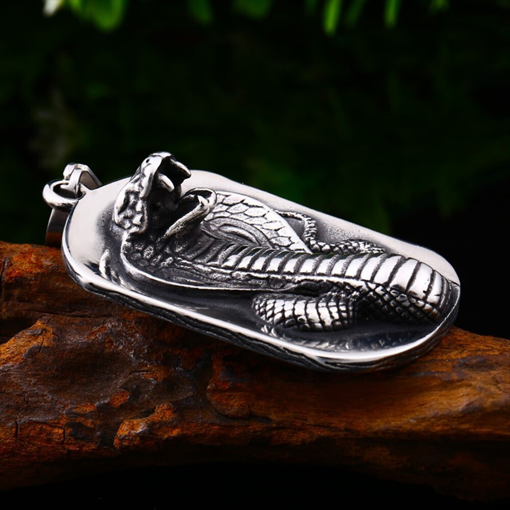 Pendentif Collier Serpent Cobra En Acier Inox - Style Biker - Argenté - Neuf Avec Étiquettes