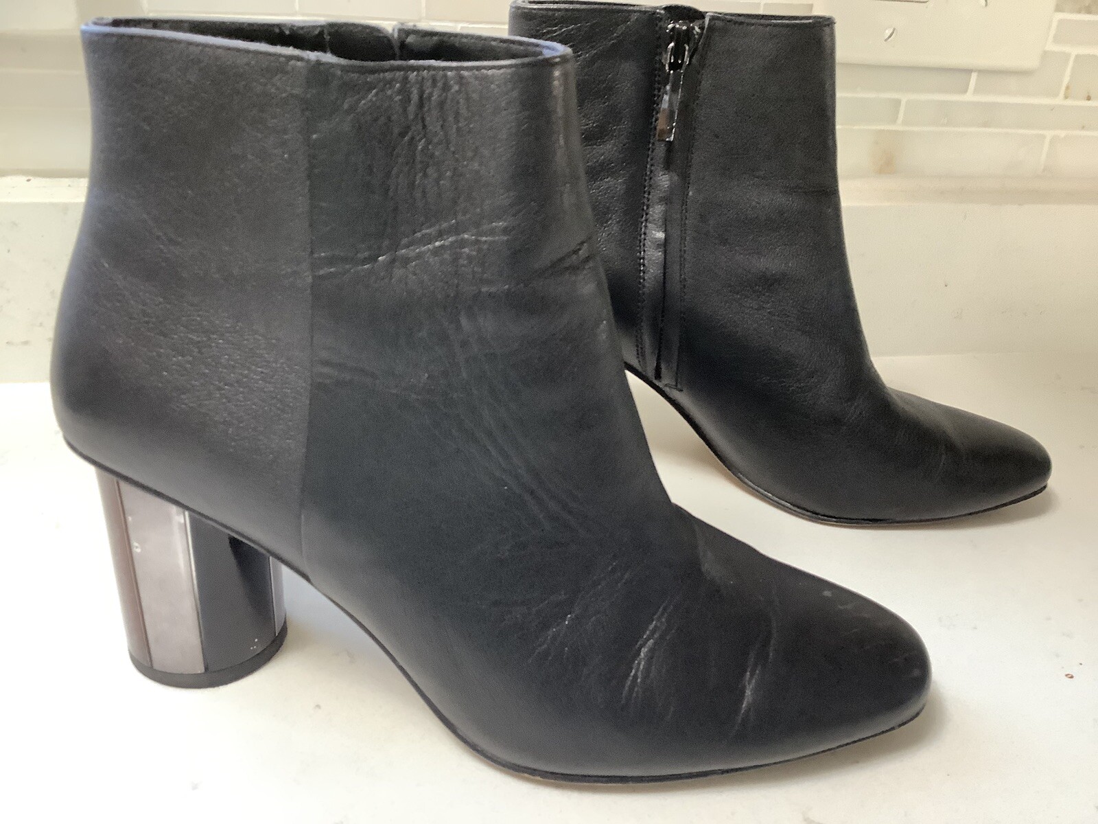 ZARA Basic Ankle Black Boot Zip Crystal, Gold, Si… - image 2