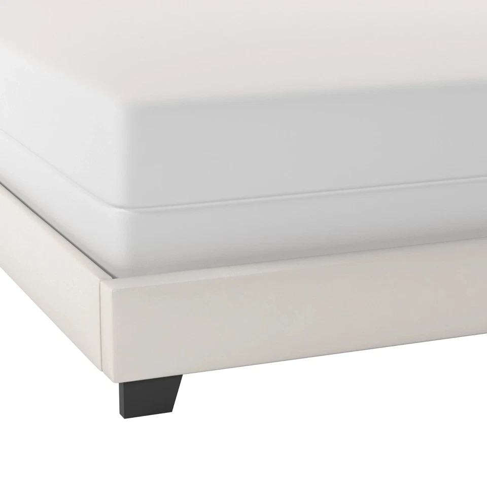 Base y Cabecera Marco De Cama blanco Queen Size Moderna Plataforma Tapizada Tela - Image 2 of 4