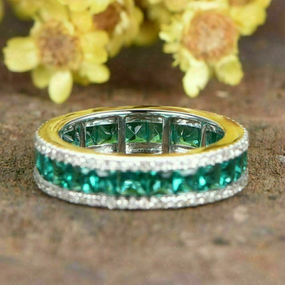 2,20 Kt Grün Prinzess Eternity Memory Ring Band Jubiläum Geschenk Memoirering - Bild 3 von 4