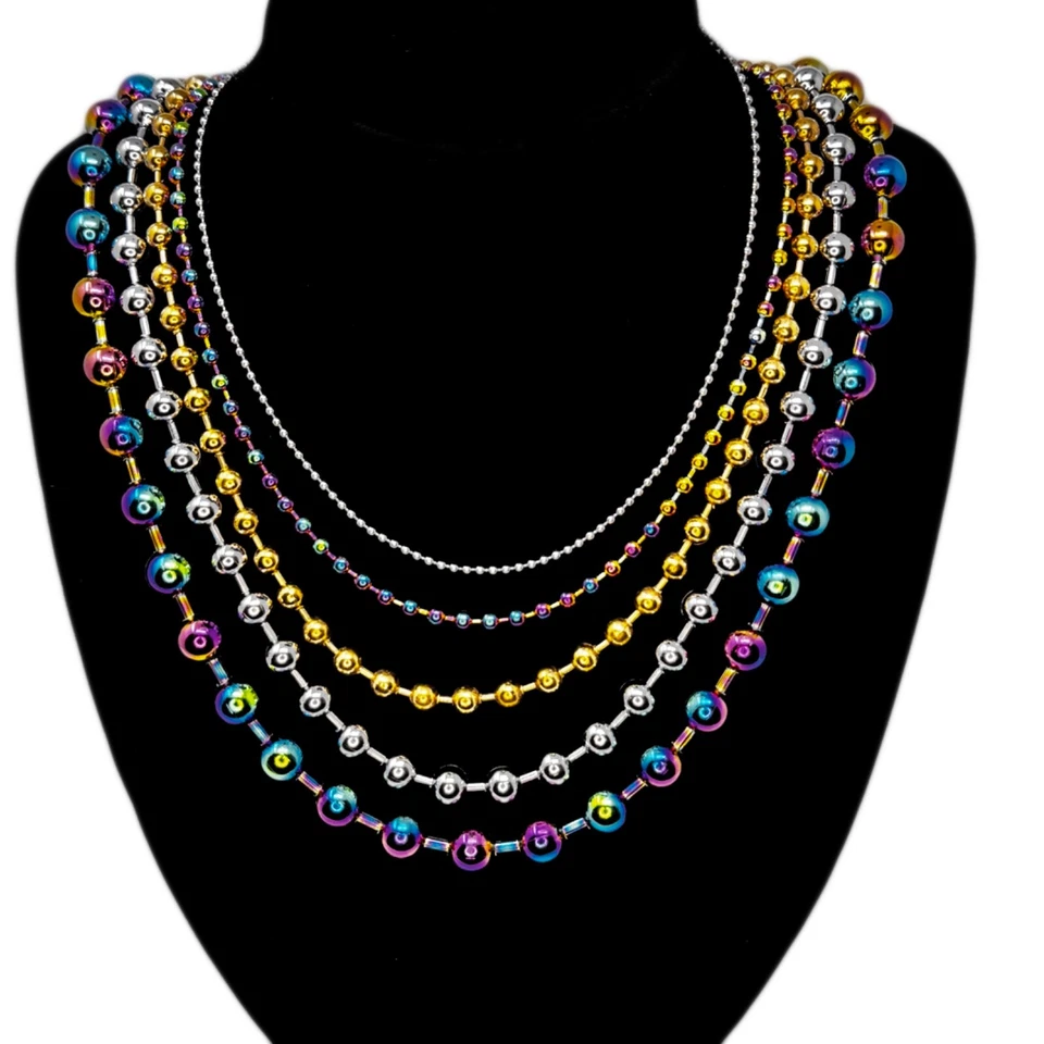 Collar de bolas de cuentas de acero inoxidable de 16-36" plata oro multicolor 2/4/6/8/10 mm Foto 3 de 4