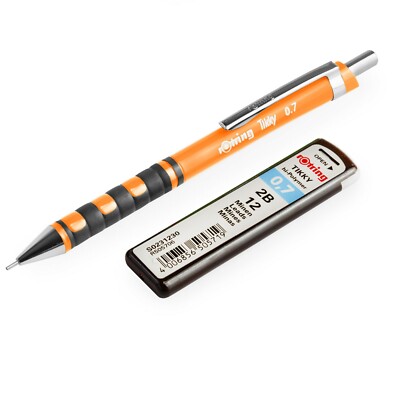 Rotring Tikky Mechanical Pencil - 0.7mm 2B - Neon Orange Barrel + 12 Leads
